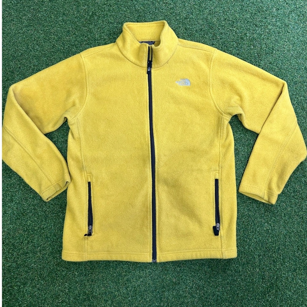 The North Face Yellow Full Zip Fleece Jacket Mock Neck Mens Small